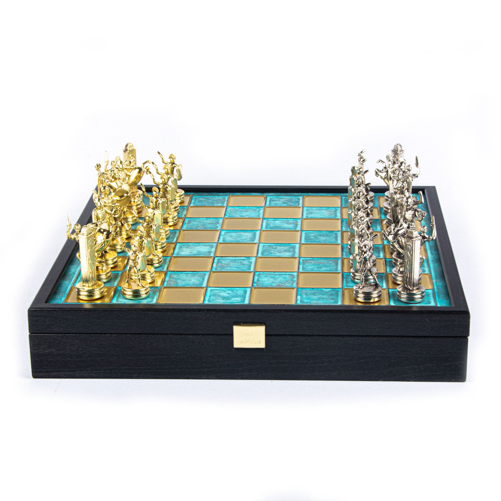 Cycladic Art Large Chess Set Bronze Material Blue Chess Board